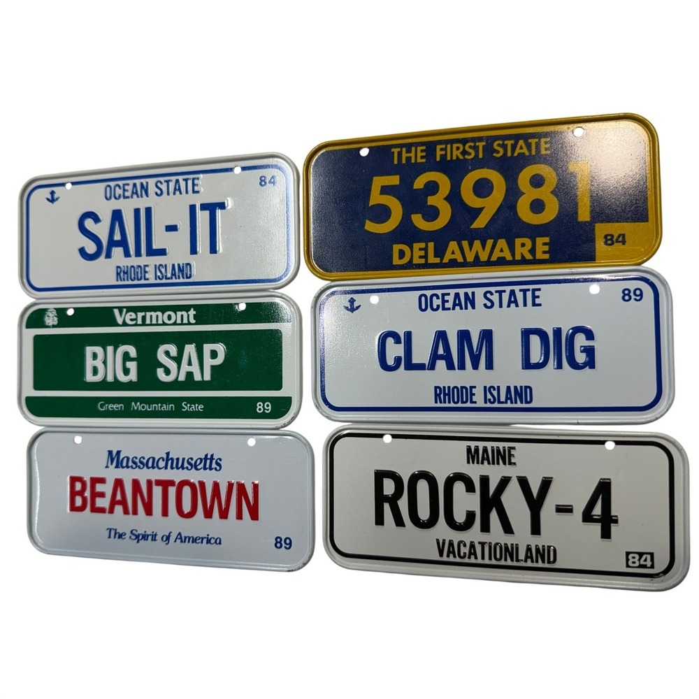 Vintage Novelty License Plate Lot New England Delaware Beantown Sail-It 6pc Set